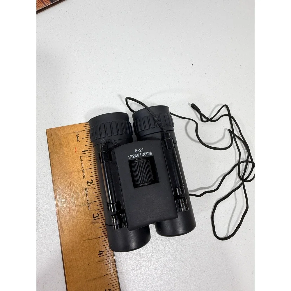 Compact 8x21 Folding Binoculars Black 122M/1000M with Zippered Carrying Case